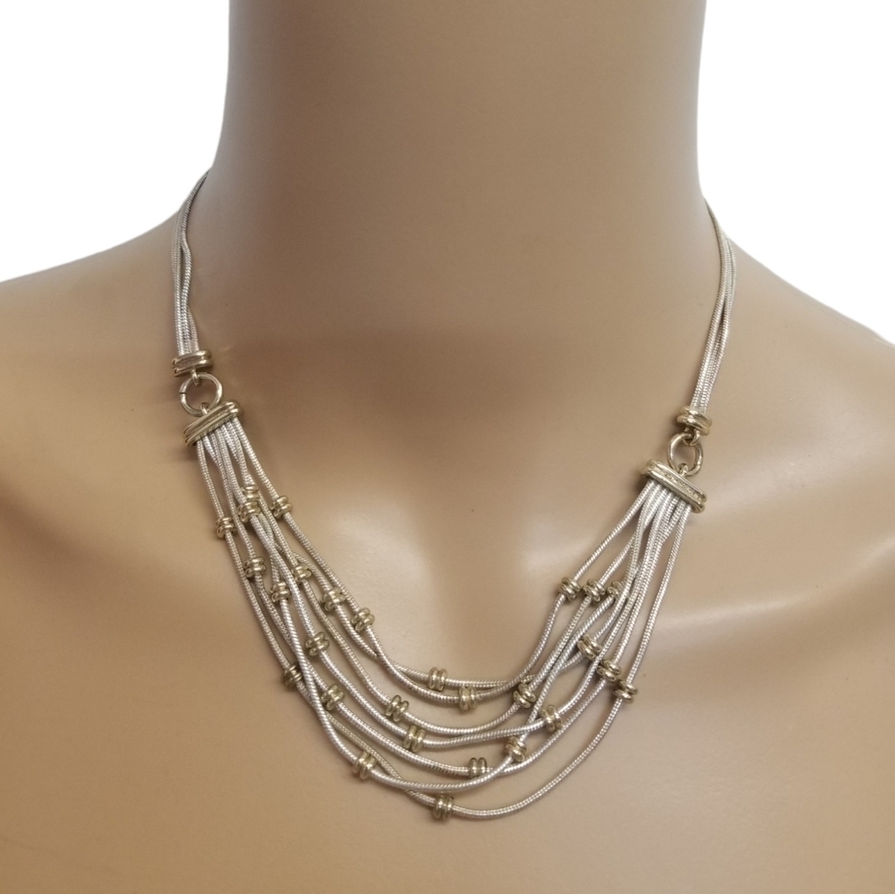VINTAGE SILVER & GOLDTONE LAYERED  SNAKE CHAIN STYLE NECKLACE